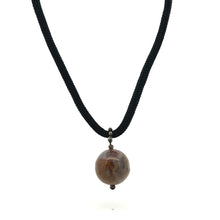 Natural Jasper Gemstone 20mm Ball Black Twisted Cord Pendant Necklace for grounding stability - Necklace