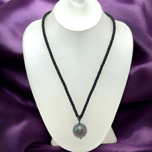 Natural Jasper Gemstone 20mm Ball With Black Twisted Cord Pendant Necklace Associated With Calm Focus And Stability