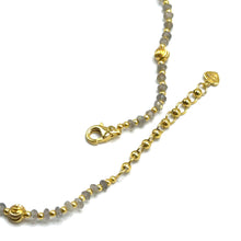 Natural Labradorite | 925 Sterling Silver | Faceted Rondelle Beaded Necklace with Gold Charms | 4mm | VVS1 Clarity | 18
