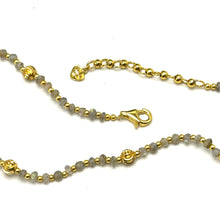 Natural Labradorite | 925 Sterling Silver | Faceted Rondelle Beaded Necklace with Gold Charms | 4mm | VVS1 Clarity | 18