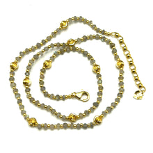 Natural Labradorite | 925 Sterling Silver | Faceted Rondelle Beaded Necklace with Gold Charms | 4mm | VVS1 Clarity | 18
