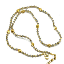 Natural Labradorite | 925 Sterling Silver | Faceted Rondelle Beaded Necklace with Gold Charms | 4mm | VVS1 Clarity | 18