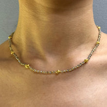 Natural Labradorite | 925 Sterling Silver | Faceted Rondelle Beaded Necklace with Gold Charms | 4mm | VVS1 Clarity | 18