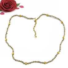 Natural Labradorite | 925 Sterling Silver | Faceted Rondelle Beaded Necklace with Gold Charms | 4mm | VVS1 Clarity | 18