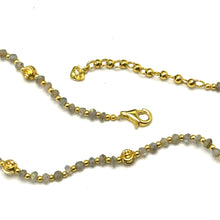 Natural Labradorite | 925 Sterling Silver | Faceted Rondelle Beaded Necklace with Gold Charms | 4mm | VVS1 Clarity | 18