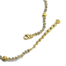 Natural Labradorite | 925 Sterling Silver | Faceted Rondelle Beaded Necklace with Gold Charms | 4mm | VVS1 Clarity | 18