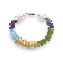Natural Multi Gemstone Bracelet | Drop Briolette Cut Rose Quartz Iolite Peridot Citrine Blue Topaz Amethyst Beads | 7.9