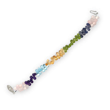 Natural Multi Gemstone Bracelet | Drop Briolette Cut Rose Quartz Iolite Peridot Citrine Blue Topaz Amethyst Beads | 7.9