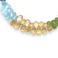 Natural Multi Gemstone Bracelet | Drop Briolette Cut Rose Quartz Iolite Peridot Citrine Blue Topaz Amethyst Beads | 7.9