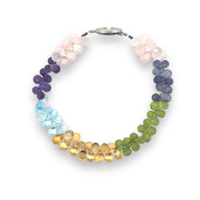 Natural Multi Gemstone Bracelet | Drop Briolette Cut Rose Quartz Iolite Peridot Citrine Blue Topaz Amethyst Beads | 7.9