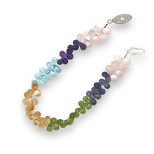 Natural Multi Gemstone Bracelet | Drop Briolette Cut Rose Quartz Iolite Peridot Citrine Blue Topaz Amethyst Beads | 7.9