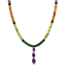Spessartite Natural, Blue Tourmaline, Peridot, Amethyst, and Tsavorite Necklace