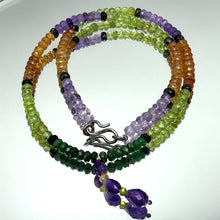 Spessartite Natural, Blue Tourmaline, Peridot, Amethyst, and Tsavorite Necklace