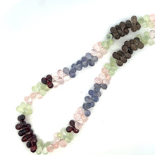 Natural Multi Gemstone Necklace | Briolette Drop Prehnite Rose Quartz Smoky Quartz Iolite Garnet Beads | 14.6 Inch