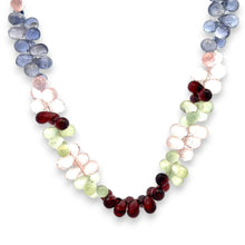 Natural Multi Gemstone Necklace | Briolette Drop Prehnite Rose Quartz Smoky Quartz Iolite Garnet Beads | 14.6 Inch