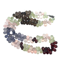 Natural Multi Gemstone Necklace | Briolette Drop Prehnite Rose Quartz Smoky Quartz Iolite Garnet Beads | 14.6 Inch