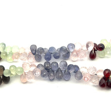 Natural Multi Gemstone Necklace | Briolette Drop Prehnite Rose Quartz Smoky Quartz Iolite Garnet Beads | 14.6 Inch