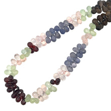 Natural Multi Gemstone Necklace | Briolette Drop Prehnite Rose Quartz Smoky Quartz Iolite Garnet Beads | 14.6 Inch