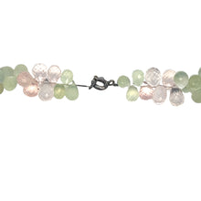 Natural Multi Gemstone Necklace | Briolette Drop Prehnite Rose Quartz Smoky Quartz Iolite Garnet Beads | 14.6 Inch