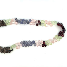 Natural Multi Gemstone Necklace | Briolette Drop Prehnite Rose Quartz Smoky Quartz Iolite Garnet Beads | 14.6 Inch