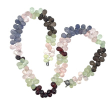Natural Multi Gemstone Necklace | Briolette Drop Prehnite Rose Quartz Smoky Quartz Iolite Garnet Beads | 14.6 Inch