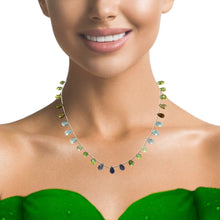 Natural Multi Gemstone Necklace | Briolette Lemon Quartz Iolite Peridot Blue Topaz Citrine Garnet Beads | 14.8 Inch