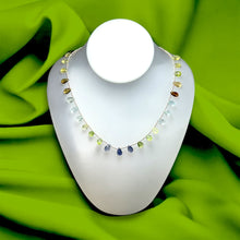Natural Multi Gemstone Necklace | Briolette Lemon Quartz Iolite Peridot Blue Topaz Citrine Garnet Beads | 14.8 Inch