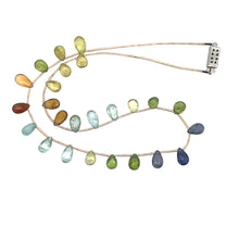 Natural Multi Gemstone Necklace | Briolette Lemon Quartz Iolite Peridot Blue Topaz Citrine Garnet Beads | 14.8 Inch