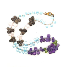 Natural Multi Gemstone Necklace | Drop Briolette Cut Blue Topaz Amethyst Peridot Smoky Quartz Rose Quartz Beads | 14.3