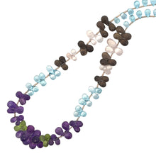Natural Multi Gemstone Necklace | Drop Briolette Cut Blue Topaz Amethyst Peridot Smoky Quartz Rose Quartz Beads | 14.3