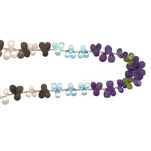 Natural Multi Gemstone Necklace | Drop Briolette Cut Blue Topaz Amethyst Peridot Smoky Quartz Rose Quartz Beads | 14.3