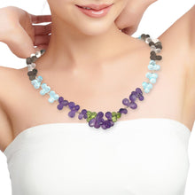 Natural Multi Gemstone Necklace | Drop Briolette Cut Blue Topaz Amethyst Peridot Smoky Quartz Rose Quartz Beads | 14.3