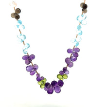 Natural Multi Gemstone Necklace | Drop Briolette Cut Blue Topaz Amethyst Peridot Smoky Quartz Rose Quartz Beads | 14.3