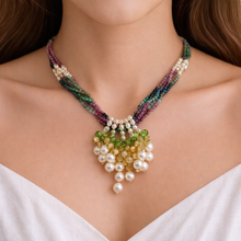 Natural Multi Tourmaline Pearl Citrine Peridot Gemstone Unique Handmade Necklace - Necklace