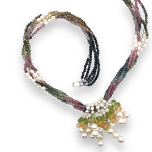 Natural Multi Tourmaline Peridot Citrine with Pearl Necklace Jewelry