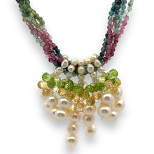 Natural Multi Tourmaline Peridot Citrine with Pearl Necklace Jewelry