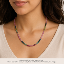 Natural Multi Tourmaline Rondelle Plain Bead Gemstone Necklace Jewelry