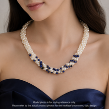 Pearl Multi Layered with Lapis Ball Twisted Beads Necklace