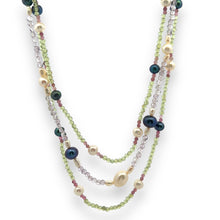 Natural Peridot Amethyst & Pink Tourmaline Pearl Ball Gemstone Necklace Jewelry