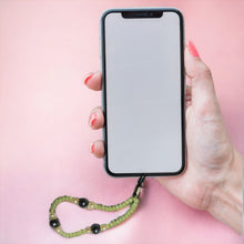 Handmade Mobile Strip  Peridot, Freshwater Black, White Pearls Natural Gemstone Phone Lanyard