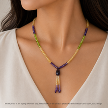 Peridot Natural, Citrine, and Amethyst Gemstone Necklace