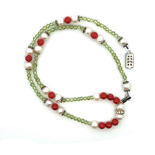 Natural Peridot Coral Ball with Pearl Ball Semi Precious Gemstone Necklace