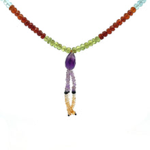 Natural Peridot Garnet Aquamarine Citrine Rondelle Facet Beads with Amethyst Drop Gemstone Necklace