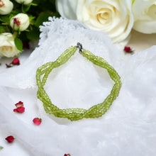 Natural Peridot Twisted Gemstone Bracelet | Rondelle 3mm Faceted Cut Beads | 7 Inch August Birthstone Jewelry - Bracelet