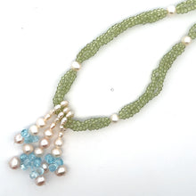 Natural Peridot with Blue Topaz Drops & Pearl Gemstone Necklace