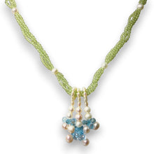 Natural Peridot with Blue Topaz Drops & Pearl Gemstone Necklace