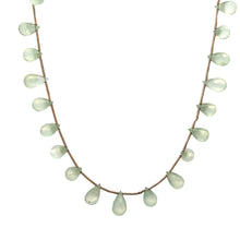 Natural Prehnite Necklace | Pastel Green Drop 10x6mm Briolette Cut Gemstone Beads | 12.5 Inch Handmade Jewelry