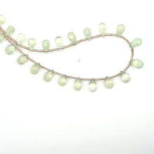 Natural Prehnite Necklace | Pastel Green Drop 10x6mm Briolette Cut Gemstone Beads | 12.5 Inch Handmade Jewelry