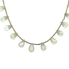 Natural Prehnite Necklace | Pastel Green Drop 10x6mm Briolette Cut Gemstone Beads | 12.5 Inch Handmade Jewelry