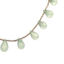 Natural Prehnite Necklace | Pastel Green Drop 10x6mm Briolette Cut Gemstone Beads | 12.5 Inch Handmade Jewelry